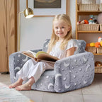 Canapé 2-en-1 pour enfants, canapé souple pliable pour tout-petits avec accoudoirs, canapé-lit dépliable pour enfants phosphorescent avec éponge 28D et flanelle, M, Gris