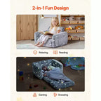 Canapé 2-en-1 pour enfants, canapé souple pliable pour tout-petits avec accoudoirs, canapé-lit dépliable pour enfants phosphorescent avec éponge 28D et flanelle, M, Gris