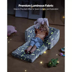 Canapé 2-en-1 pour enfants, canapé souple pliable pour tout-petits avec accoudoirs, canapé-lit dépliable pour enfants phosphorescent avec éponge 28D et flanelle, M, Gris