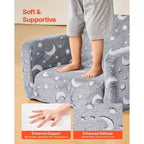 Canapé 2-en-1 pour enfants, canapé souple pliable pour tout-petits avec accoudoirs, canapé-lit dépliable pour enfants phosphorescent avec éponge 28D et flanelle, M, Gris