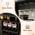 Buffet de café style ferme de 47 po, table de buffet rustique grise avec casier à vin et étagères réglables pour la cuisine et la salle à manger