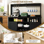 Buffet de café style ferme de 47 po, table de buffet rustique grise avec casier à vin et étagères réglables pour la cuisine et la salle à manger
