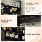 Buffet de café style ferme de 47 po, table de buffet rustique grise avec casier à vin et étagères réglables pour la cuisine et la salle à manger