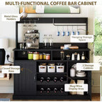 Buffet de café style ferme de 47 po, table de buffet rustique grise avec casier à vin et étagères réglables pour la cuisine et la salle à manger
