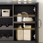 Buffet de café style ferme de 47 po, table de buffet rustique grise avec casier à vin et étagères réglables pour la cuisine et la salle à manger