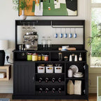 Buffet de café style ferme de 47 po, table de buffet rustique grise avec casier à vin et étagères réglables pour la cuisine et la salle à manger
