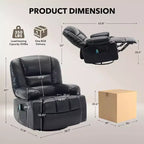 Fauteuil inclinable surdimensionné et pivotant avec fonction de bercement, massage apaisant et chaleur lombaire, inclinable manuel avec porte-gobelets, tissu chenille/PU