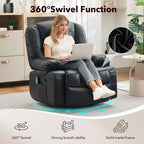 Fauteuil inclinable surdimensionné et pivotant avec fonction de bercement, massage apaisant et chaleur lombaire, inclinable manuel avec porte-gobelets, tissu chenille/PU