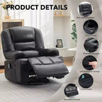 Fauteuil inclinable surdimensionné et pivotant avec fonction de bercement, massage apaisant et chaleur lombaire, inclinable manuel avec porte-gobelets, tissu chenille/PU