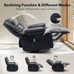 Fauteuil inclinable surdimensionné et pivotant avec fonction de bercement, massage apaisant et chaleur lombaire, inclinable manuel avec porte-gobelets, tissu chenille/PU