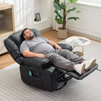 Fauteuil inclinable surdimensionné et pivotant avec fonction de bercement, massage apaisant et chaleur lombaire, inclinable manuel avec porte-gobelets, tissu chenille/PU