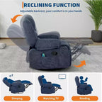 Fauteuil inclinable surdimensionné et pivotant avec fonction de bercement, massage apaisant et chaleur lombaire, inclinable manuel avec porte-gobelets, tissu chenille/PU