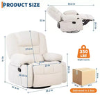 Fauteuil inclinable surdimensionné et pivotant avec fonction de bercement, massage apaisant et chaleur lombaire, inclinable manuel avec porte-gobelets, tissu chenille/PU