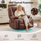 Fauteuil inclinable surdimensionné et pivotant avec fonction de bercement, massage apaisant et chaleur lombaire, inclinable manuel avec porte-gobelets, tissu chenille/PU