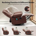 Fauteuil inclinable surdimensionné et pivotant avec fonction de bercement, massage apaisant et chaleur lombaire, inclinable manuel avec porte-gobelets, tissu chenille/PU