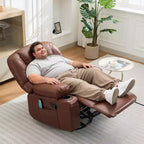 Fauteuil inclinable surdimensionné et pivotant avec fonction de bercement, massage apaisant et chaleur lombaire, inclinable manuel avec porte-gobelets, tissu chenille/PU
