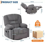 Fauteuil inclinable surdimensionné et pivotant avec fonction de bercement, massage apaisant et chaleur lombaire, inclinable manuel avec porte-gobelets, tissu chenille/PU
