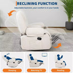 Fauteuil inclinable surdimensionné et pivotant avec fonction de bercement, massage apaisant et chaleur lombaire, inclinable manuel avec porte-gobelets, tissu chenille/PU