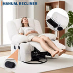 Fauteuil inclinable surdimensionné et pivotant avec fonction de bercement, massage apaisant et chaleur lombaire, inclinable manuel avec porte-gobelets, tissu chenille/PU