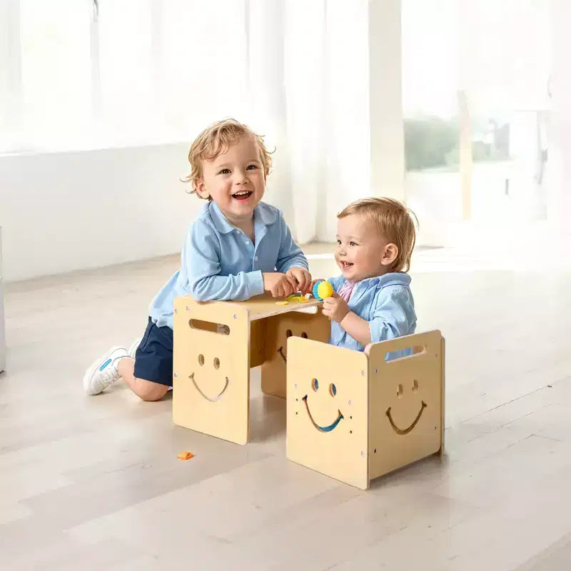 Table et chaise de sevrage Montessori, table et chaises 3-en-1 en bois pour tout-petits avec tableau noir, table réglable en hauteur pour les 1-5 ans, naturel