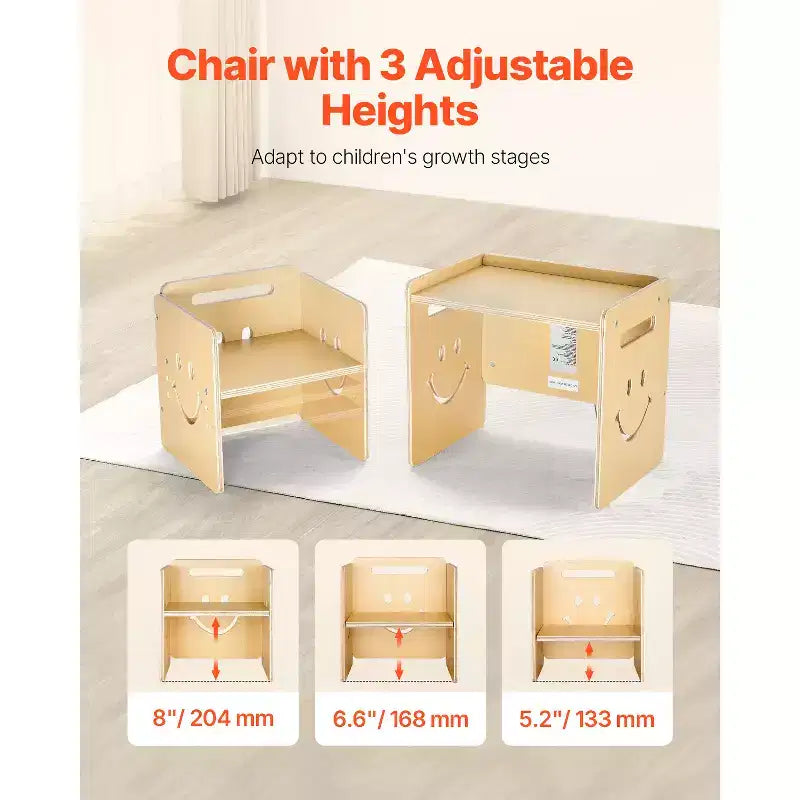 Table et chaise de sevrage Montessori, table et chaises 3-en-1 en bois pour tout-petits avec tableau noir, table réglable en hauteur pour les 1-5 ans, naturel
