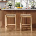 Christopher Knight Home Isabella Boho 25.8 Acacia Wood Backless Counter Stools with Wicker Woven Seat