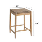 Tabourets de comptoir sans dossier en bois d'acacia et assise en osier tressé Boho 25.8