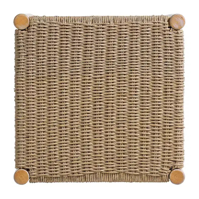 Tabourets de comptoir sans dossier en bois d'acacia et assise en osier tressé Boho 25.8