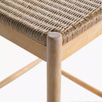 Tabourets de comptoir sans dossier en bois d'acacia et assise en osier tressé Boho 25.8