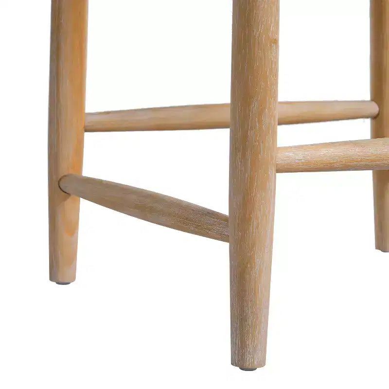 Tabourets de comptoir sans dossier en bois d'acacia et assise en osier tressé Boho 25.8