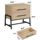 Table de chevet avec tiroirs, Table de chevet en bois, Table d'appoint avec pieds en métal, Table de chevet moderne, Tables de chevet pour chambre à coucher et salon