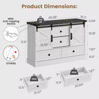 Commode de chambre rustique avec 4 tiroirs et portes coulissantes style grange, meuble de rangement, support TV rustique avec étagère, organisateur pour salon, entrée