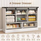 Commode de chambre rustique avec 4 tiroirs et portes coulissantes style grange, meuble de rangement, support TV rustique avec étagère, organisateur pour salon, entrée