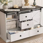 Commode de chambre rustique avec 4 tiroirs et portes coulissantes style grange, meuble de rangement, support TV rustique avec étagère, organisateur pour salon, entrée