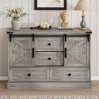 Commode de chambre rustique avec 4 tiroirs et portes coulissantes style grange, meuble de rangement, support TV rustique avec étagère, organisateur pour salon, entrée