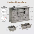 Commode de chambre rustique avec 4 tiroirs et portes coulissantes style grange, meuble de rangement, support TV rustique avec étagère, organisateur pour salon, entrée