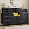 55 W Fabric Dresser with Side Pocket, 14 Drawers and Shelves, Sturdy Frame, Wood Top