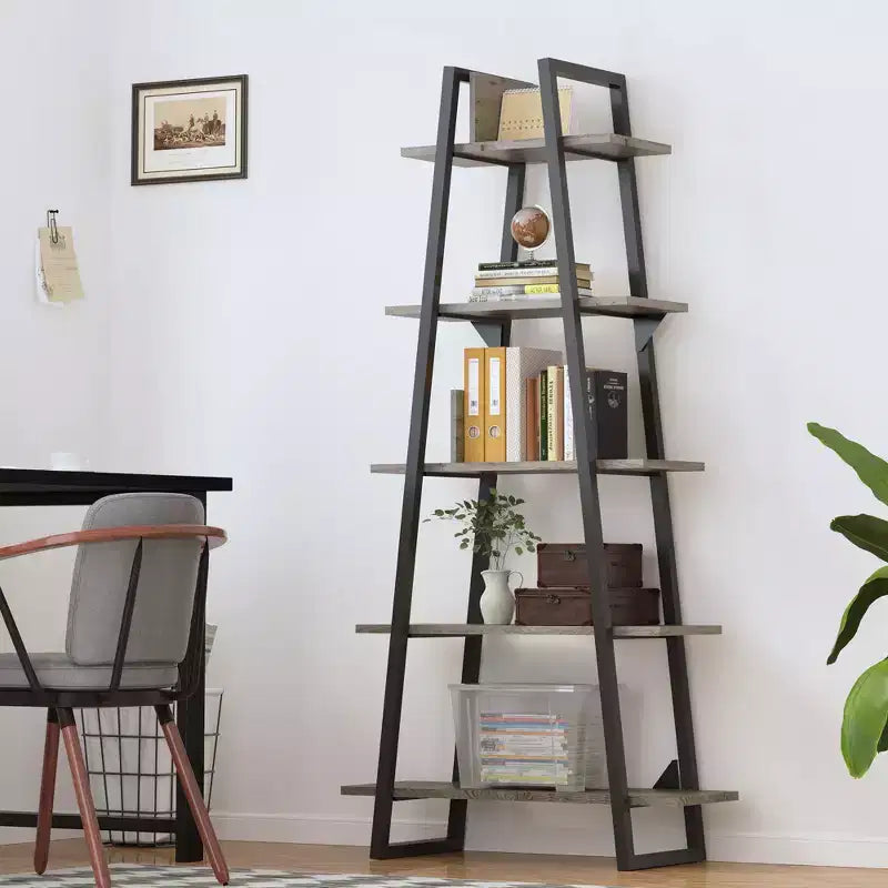 Étagère bibliothèque à 5 niveaux, étagère sur pied de style rétro avec étagères, tour de rangement haute pour CD, films et livres, étagère de rangement étroite pour chambre à coucher