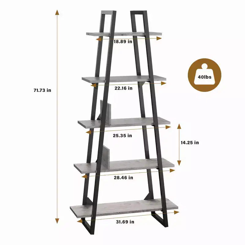 Étagère bibliothèque à 5 niveaux, étagère sur pied de style rétro avec étagères, tour de rangement haute pour CD, films et livres, étagère de rangement étroite pour chambre à coucher