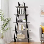 Étagère bibliothèque à 5 niveaux, étagère sur pied de style rétro avec étagères, tour de rangement haute pour CD, films et livres, étagère de rangement étroite pour chambre à coucher