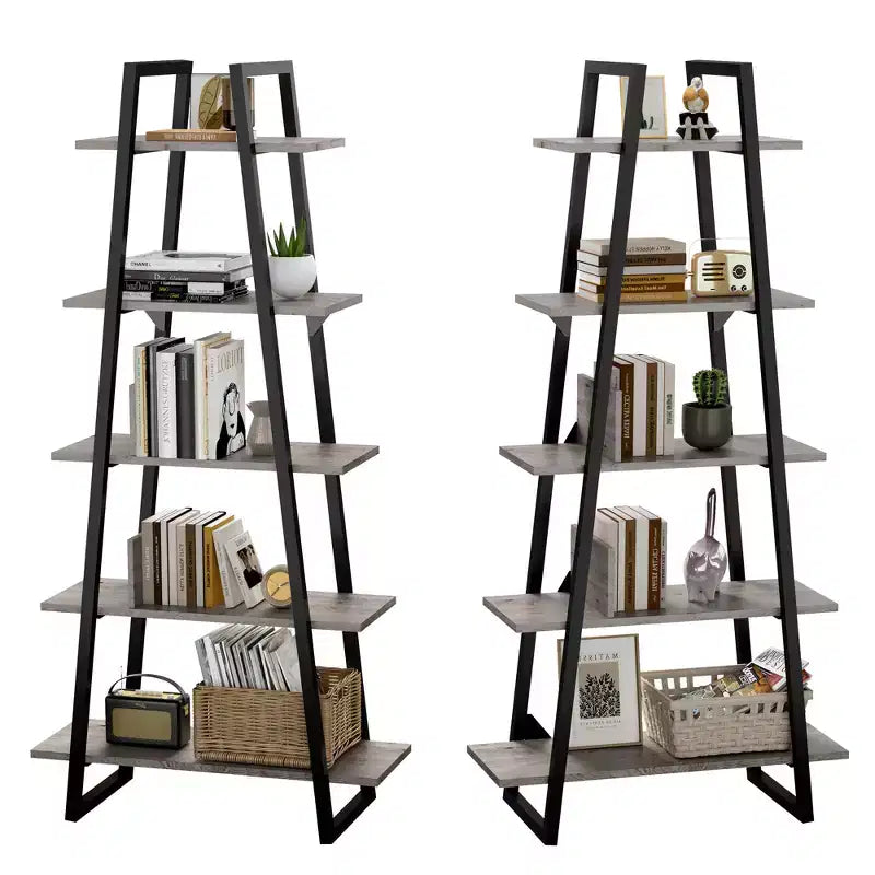 Étagère bibliothèque à 5 niveaux, étagère sur pied de style rétro avec étagères, tour de rangement haute pour CD, films et livres, étagère de rangement étroite pour chambre à coucher