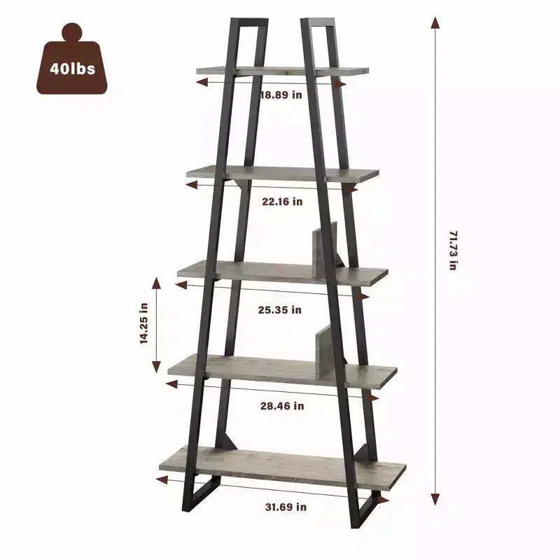 Étagère bibliothèque à 5 niveaux, étagère sur pied de style rétro avec étagères, tour de rangement haute pour CD, films et livres, étagère de rangement étroite pour chambre à coucher