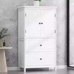 Meuble de rangement de salle de bain avec deux portes et tiroirs Étagère réglable Panneau MDF Noir