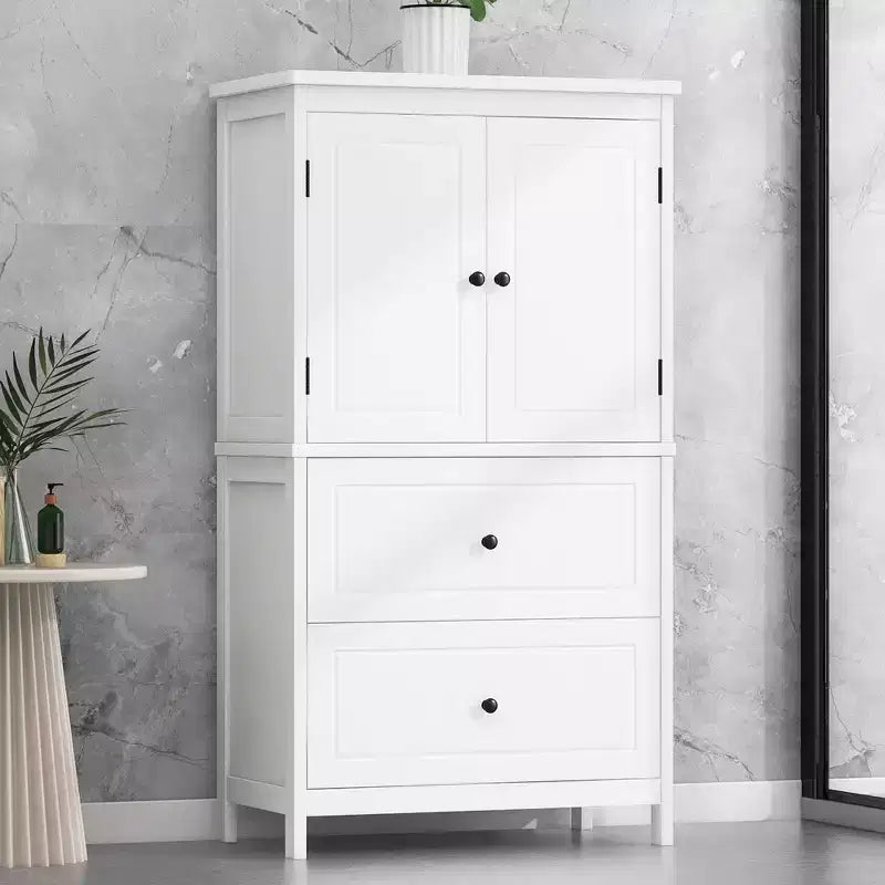 Meuble de rangement de salle de bain avec deux portes et tiroirs Étagère réglable Panneau MDF Noir