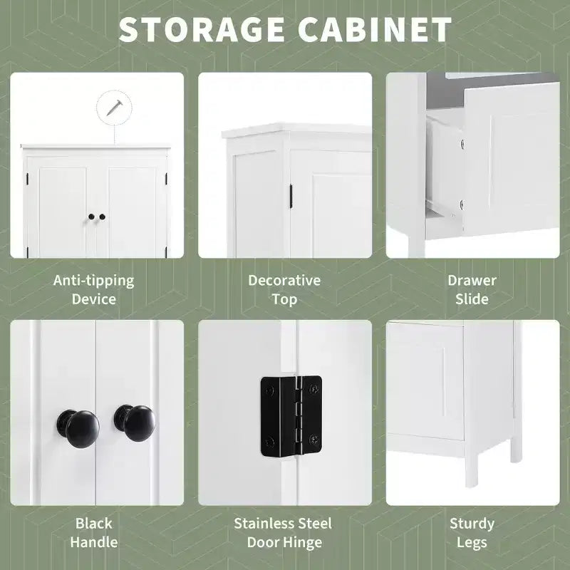 Meuble de rangement de salle de bain avec deux portes et tiroirs Étagère réglable Panneau MDF Noir