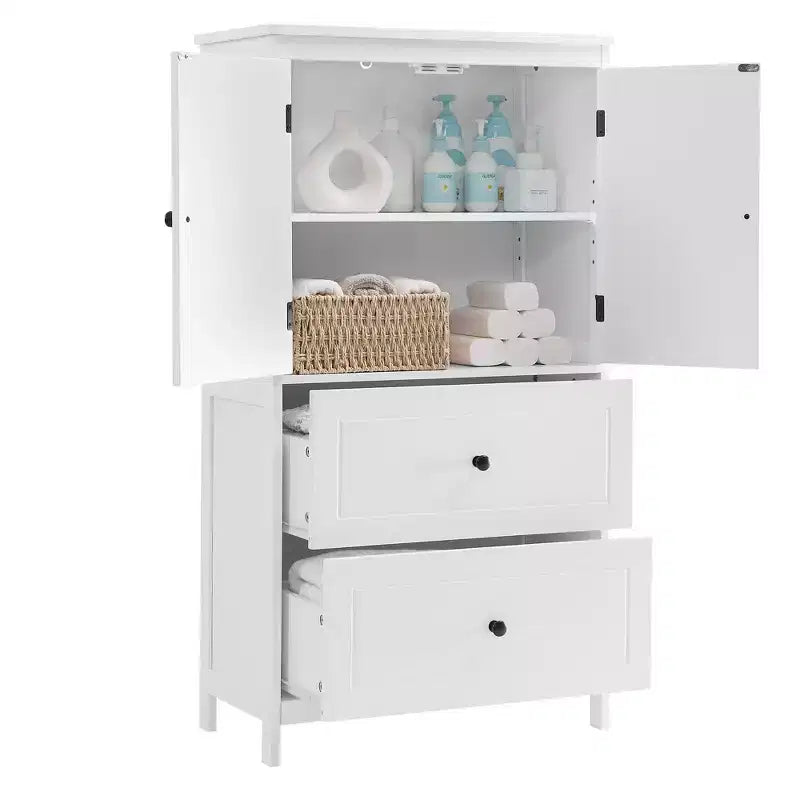 Meuble de rangement de salle de bain avec deux portes et tiroirs Étagère réglable Panneau MDF Noir