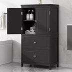 Meuble de rangement de salle de bain avec deux portes et tiroirs Étagère réglable Panneau MDF Noir