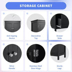 Meuble de rangement de salle de bain avec deux portes et tiroirs Étagère réglable Panneau MDF Noir