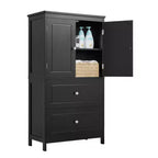 Meuble de rangement de salle de bain avec deux portes et tiroirs Étagère réglable Panneau MDF Noir