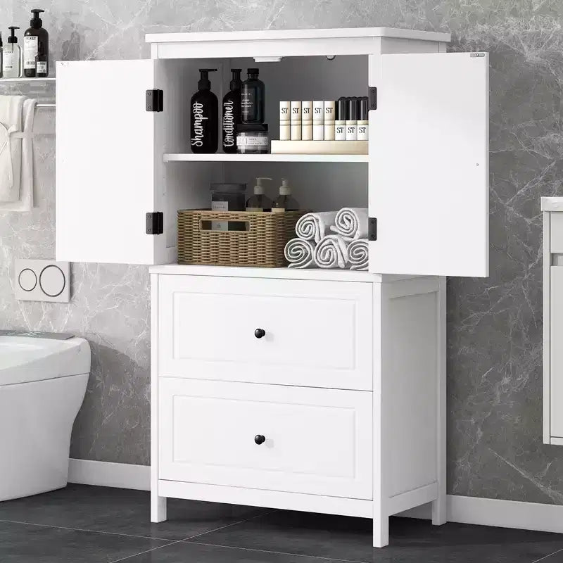 Meuble de rangement de salle de bain avec deux portes et tiroirs Étagère réglable Panneau MDF Noir